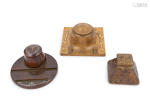 Three Art Nouveau Mixed Metal Inkwells