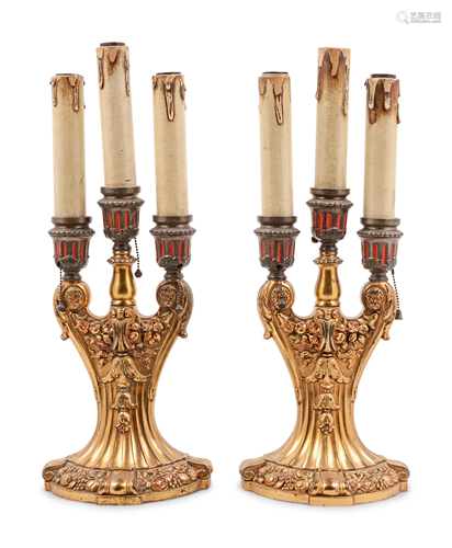 A Pair of Art Deco Gilt Bronze Lamps