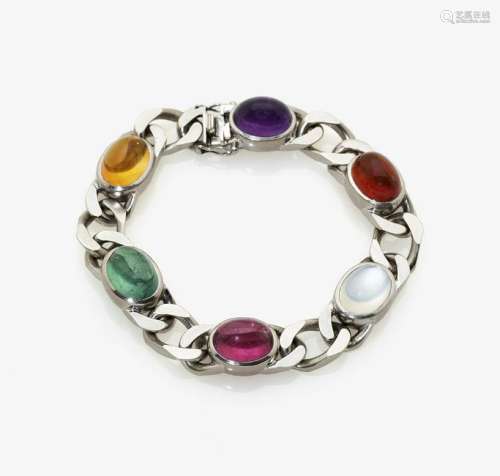 Panzerarmband mit Turmalinen, Amethyst und Mondstein