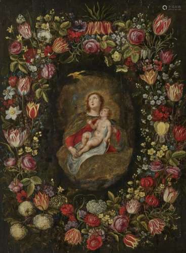 Mary with Child in a Floral Wreath