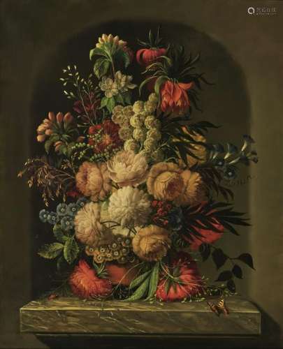 Flower Still Life with Butterfly and Cockchafer