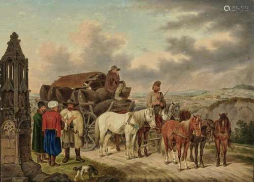 Stop of a Seven-Horse Wallachian Freight Carriage at a