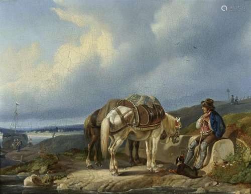 Merchant Resting on the Riverbank with Two Horses