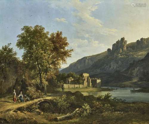 River Landscape with Ruins of a Monastery and Figure