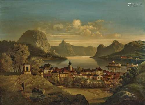 View of Gmunden and Ort Castle on Lake Traunsee