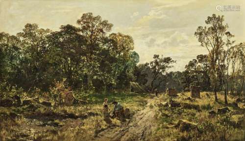 Forest Landscape with Resting Forest Worker