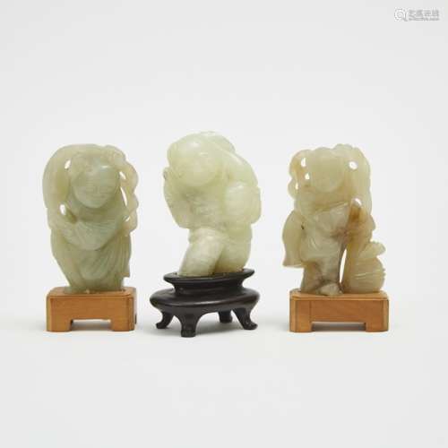 玉雕童子三件 A Group of Three Jade Carved Figures