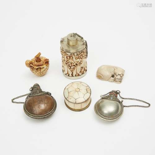 十九世紀晚期/二十世紀早期 牙雕/金屬器一組六件 A Group of Six Miscellaneous Ivory and Metal Objects, 19th/Early 20th Century