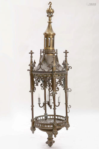 A Medieval style brass hanging lantern