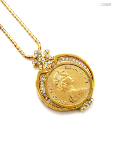 A sovereign gold coin, diamond and gold pendant