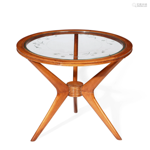 A contemporary mixed wood low occasional table
