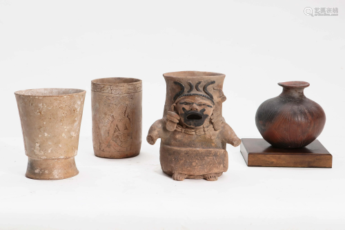 A group of four Mesoamerican pottery vessels