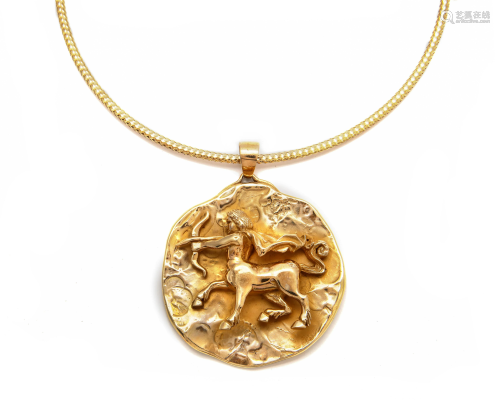 14k gold Sagittarius pendant on a 14k gold collar