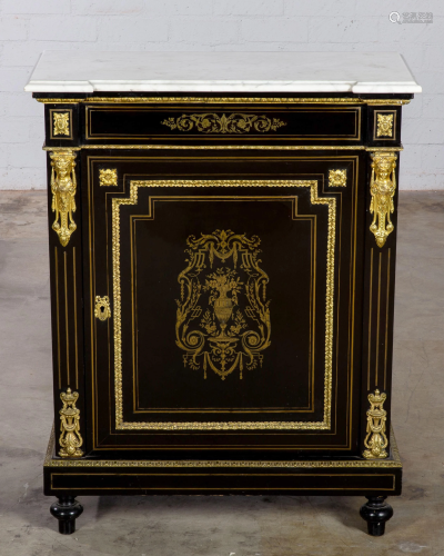 A Napoleon III brass inlaid ebonized side cabinet