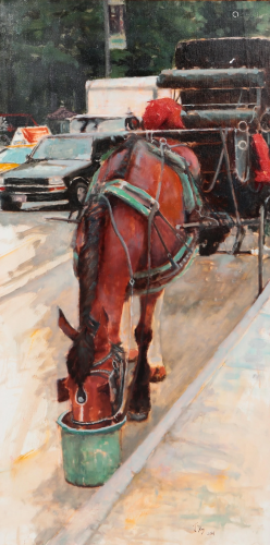 Horse drawn carriage, Central Park oil on canvas