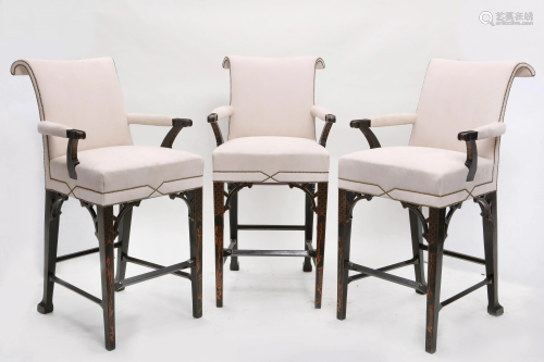 Three Chinese Chippendale style bar stools
