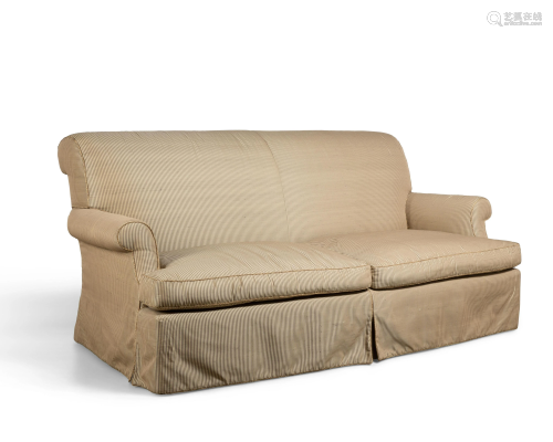 A contemporary custom upholstered sofa