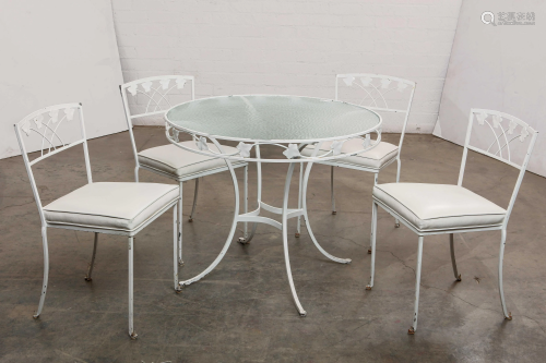 A five piece group of metal garden furniture