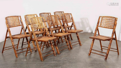 A set of eight bamboo and rattan folding chairs