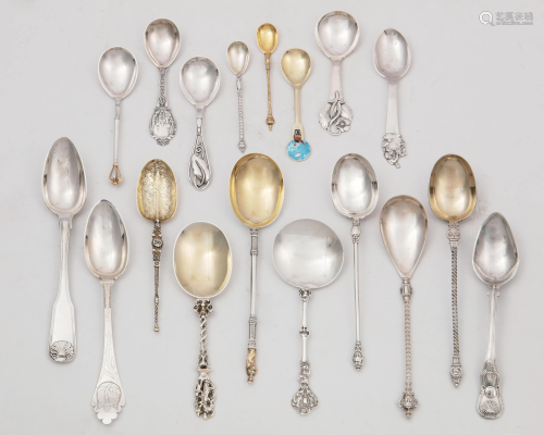 An eighteen piece collection of silver spoons