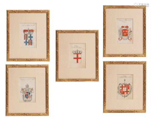 Group of five German engravings of coats of arms