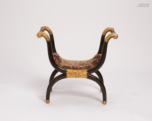 Empire style parcel gilt mahogany curule stool