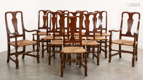 A set of twelve Queen Anne style mahogany chairs