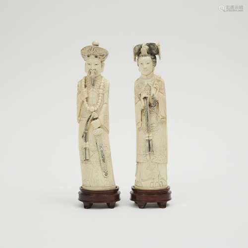 約1940年 中國牙雕帝后立像 An Ivory Carved Emperor and Empress Pair, Circa 1940