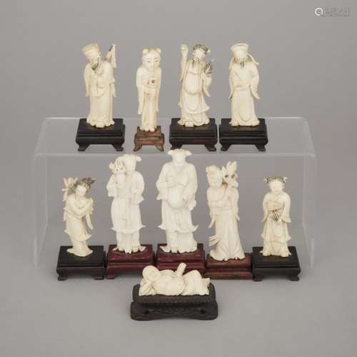 二十世紀早期 牙雕仙人擺件一組十件 A Group of Ten Ivory Carved Figures of Immortals, Early 20th Century