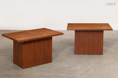 A pair of Lane stained wood side tables