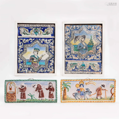 A pair of Turkish glazed pottery tiles