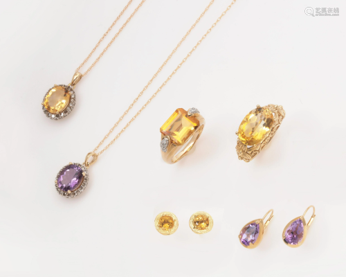 Eight piecs of gemstone, diamond and gold…