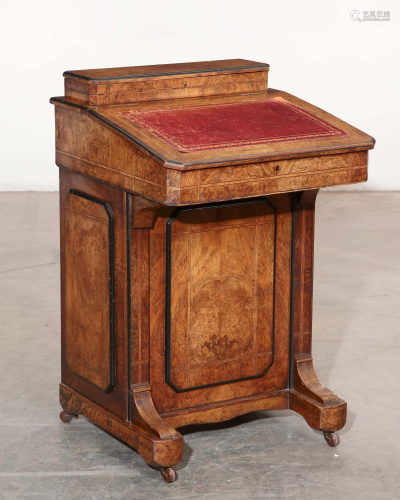 An English burl walnut davenport desk