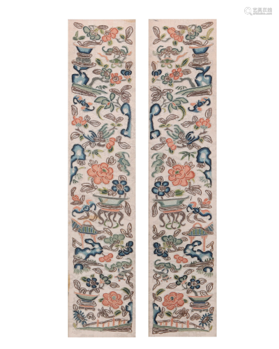Two Chinese embroidered silk panels