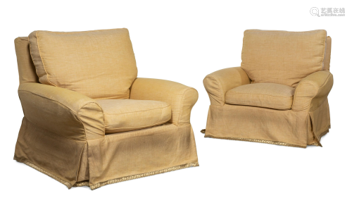 Pair of Contemporary yellow upholstered armchairs