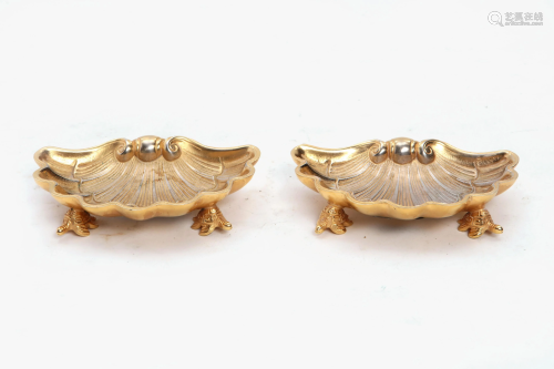 A pair of Sherle Wagner shell form soap dishes