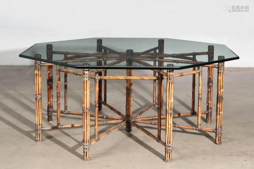 A bamboo and plate glass center table, McGuire
