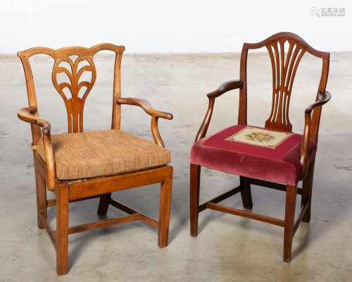 Two George III mixed wood armchairs