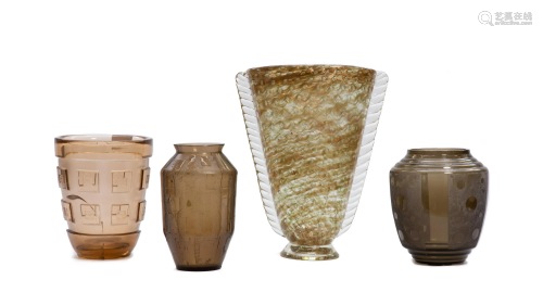 Four Art glass vases Andre DeLatte, Daum