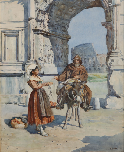 Enrico Nardi, watercolor, The apple seller, …