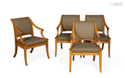 Four Biedermeier style hardwood armchairs