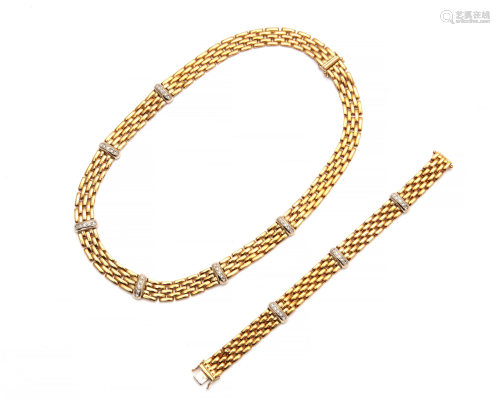 A diamond and 18k gold collar and bracelet set