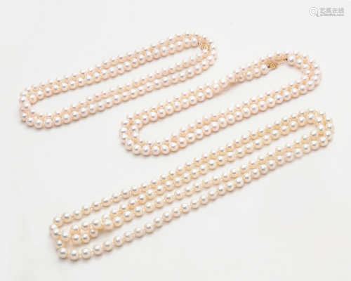 Three cultured pearl necklaces