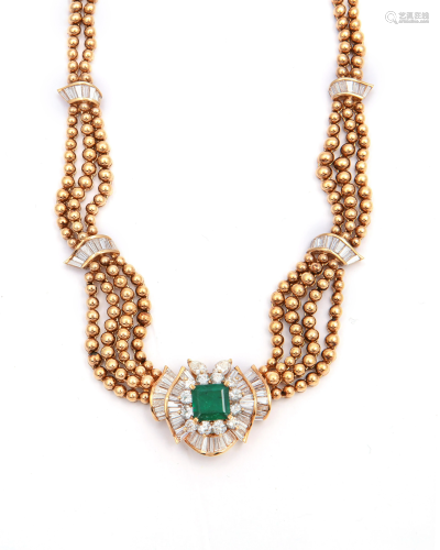 An emerald, diamond and 18k gold necklace