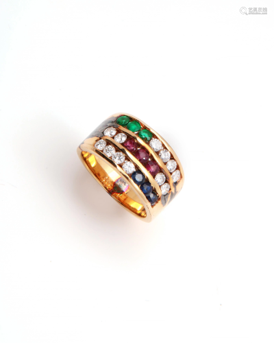A gemset, diamond and 18k gold ring