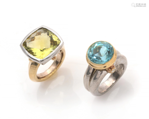 Two gemset gold and silver rings