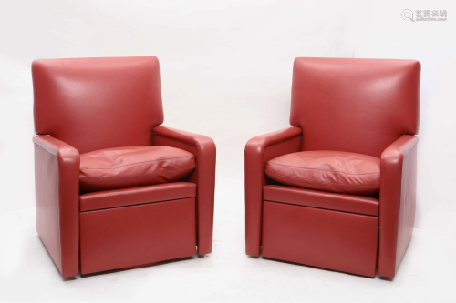 Pair of De Angelis leather upholstered armchairs