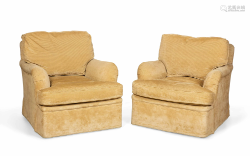 Pair of Mozart velvet upholstered club armchairs