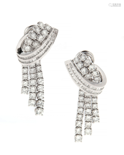 A pair of diamond and 18k white gold earclips
