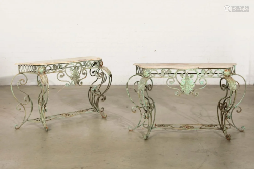A pair of Baroque style iron console tables